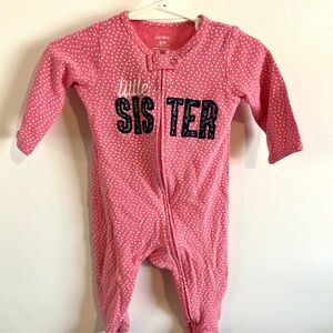 Carter's Pink Polka Dot 'Little Sister' Footie 6 Months